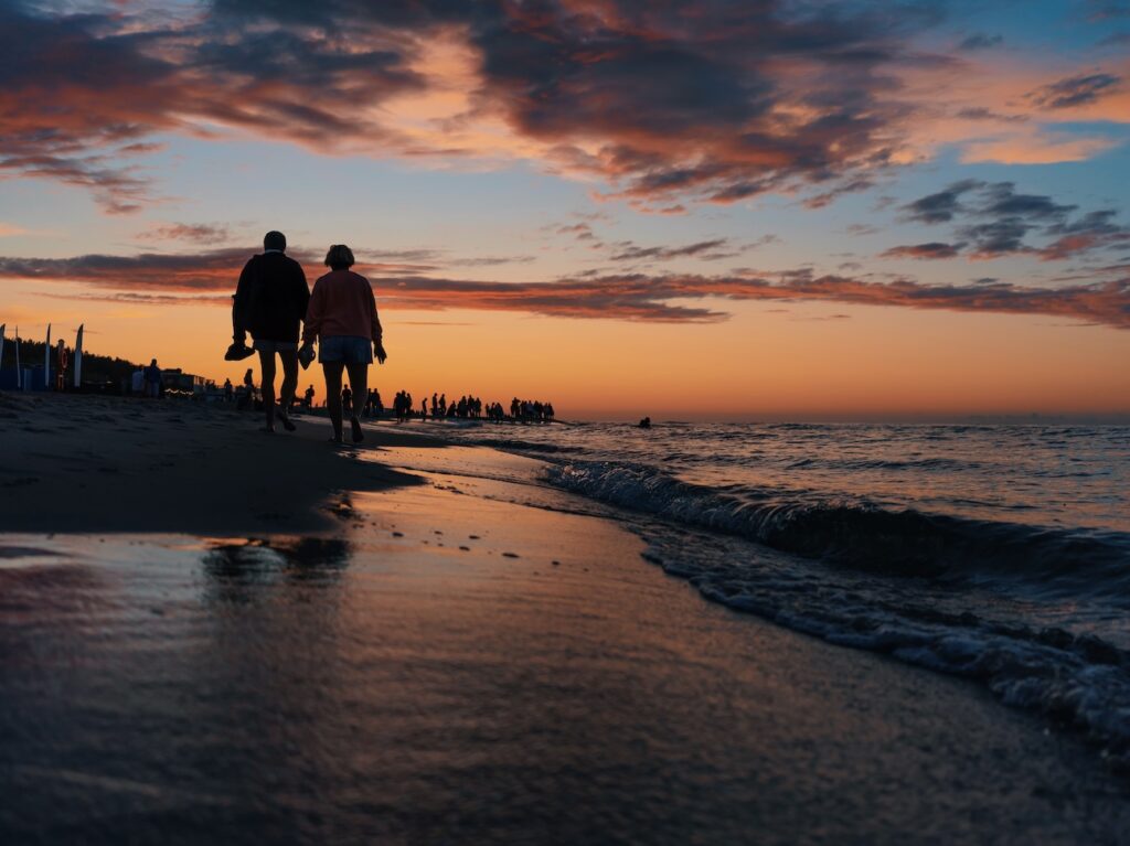 Sunset over the sandy beach and dunes at Pinery Provincial Park on Lake Huron