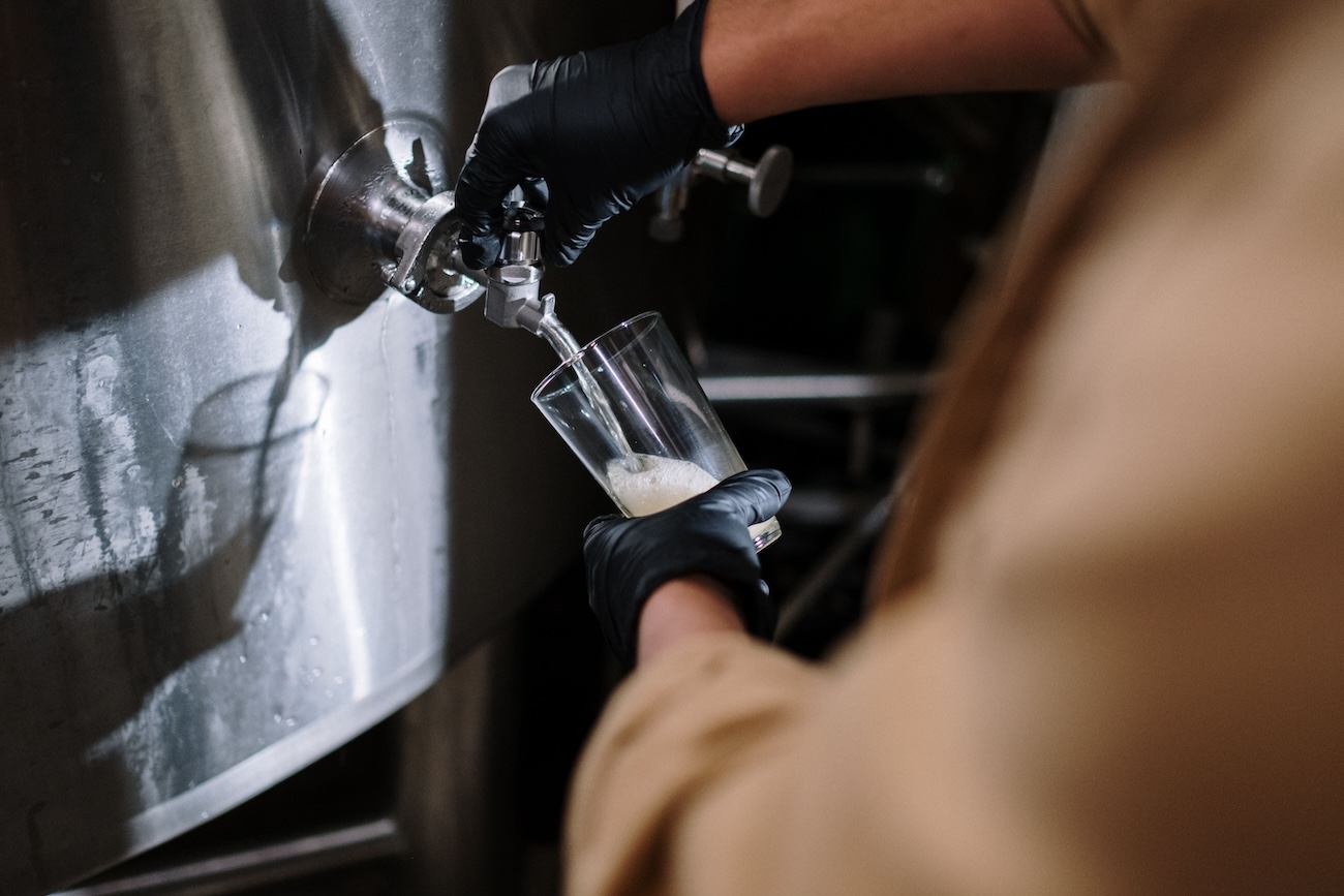 Close-up of Silversmith Black Lager poured in a glass at the brewery in Virgil