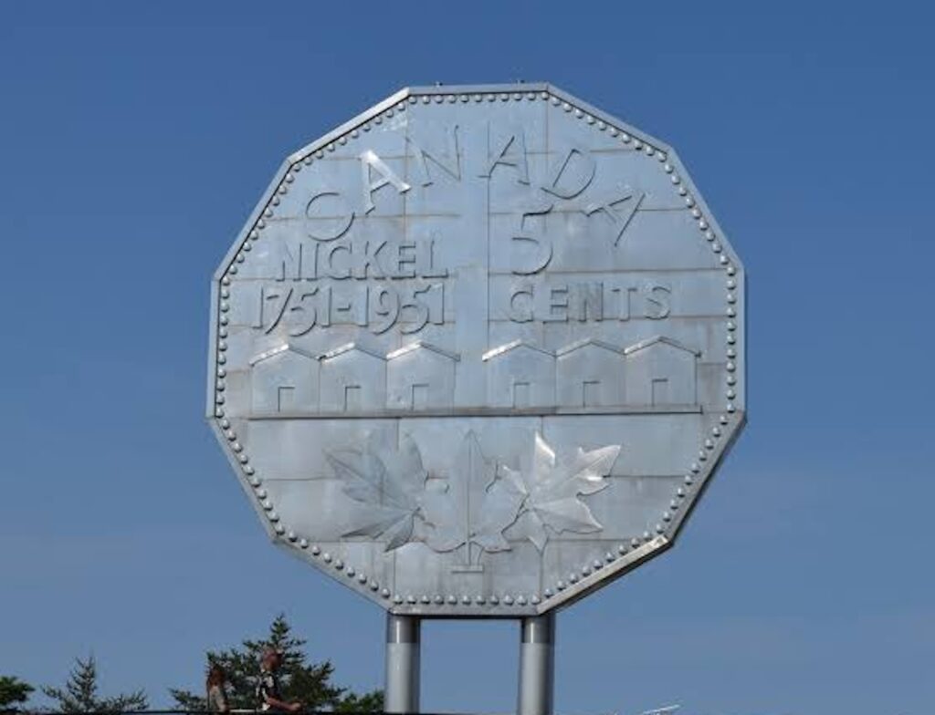 Big Nickel in Sudbury Ontario, the iconic 9-metre Canadian coin at Dynamic Earth